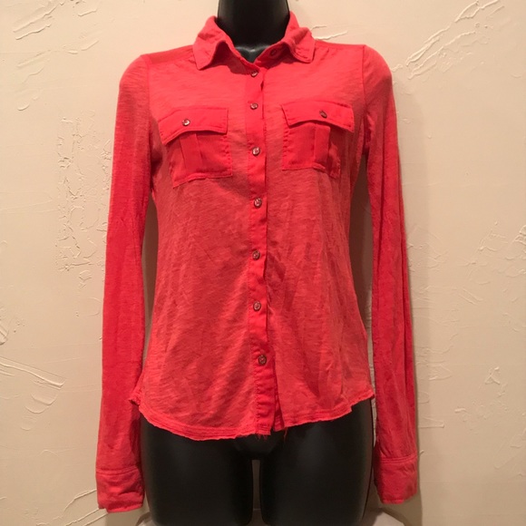 womens red button down shirt